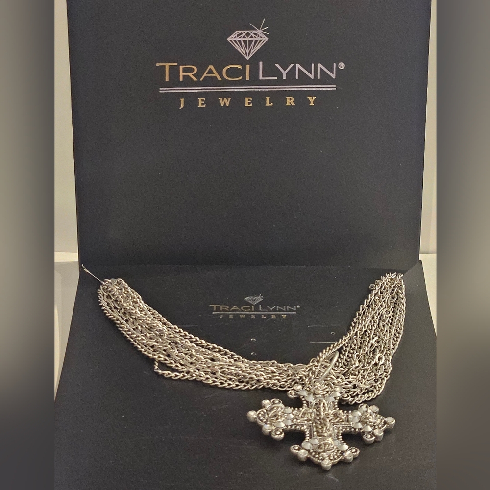 Traci Lynn Silver Necklace with Cross Pendant